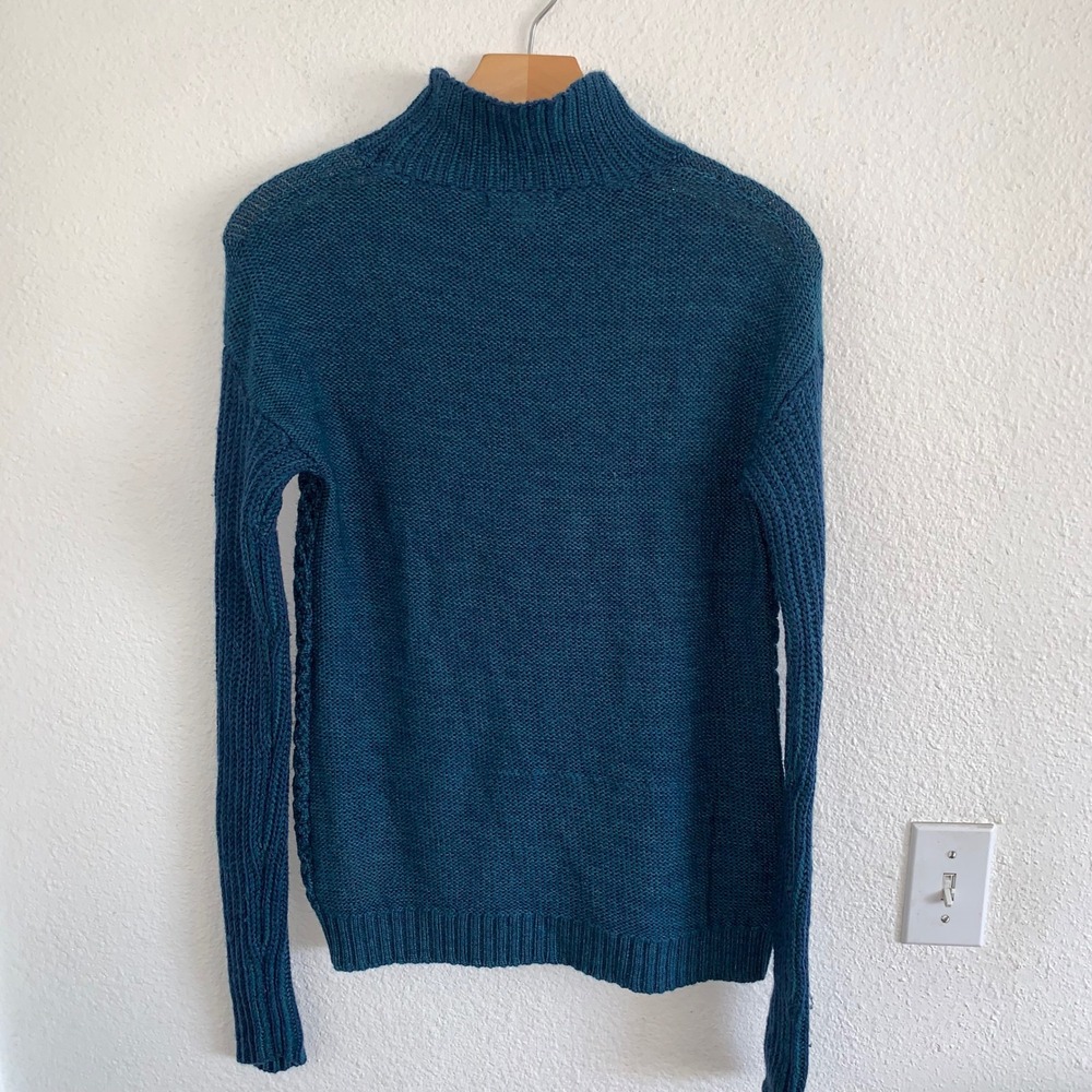 Toad&Co Womens XS Teal Blue Merino Wool Mock Neck Mixed Knit Sweater